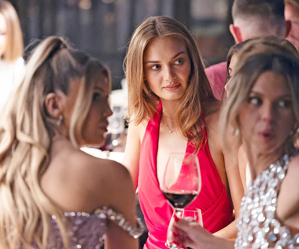 Gia, Brook and Bec at the table at a MAFS dinner party.