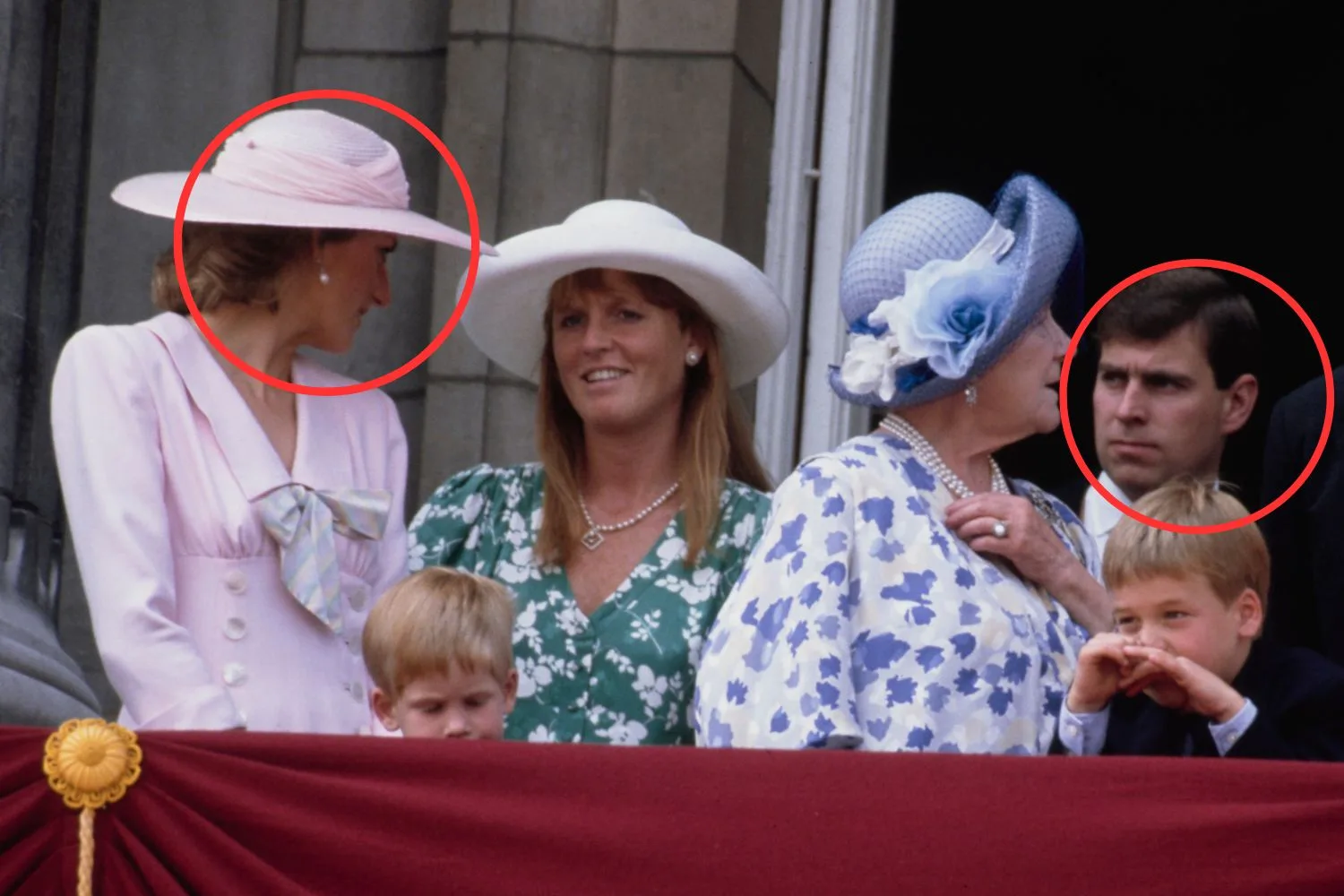 Princess Diana with royal family members including Prince Andrew