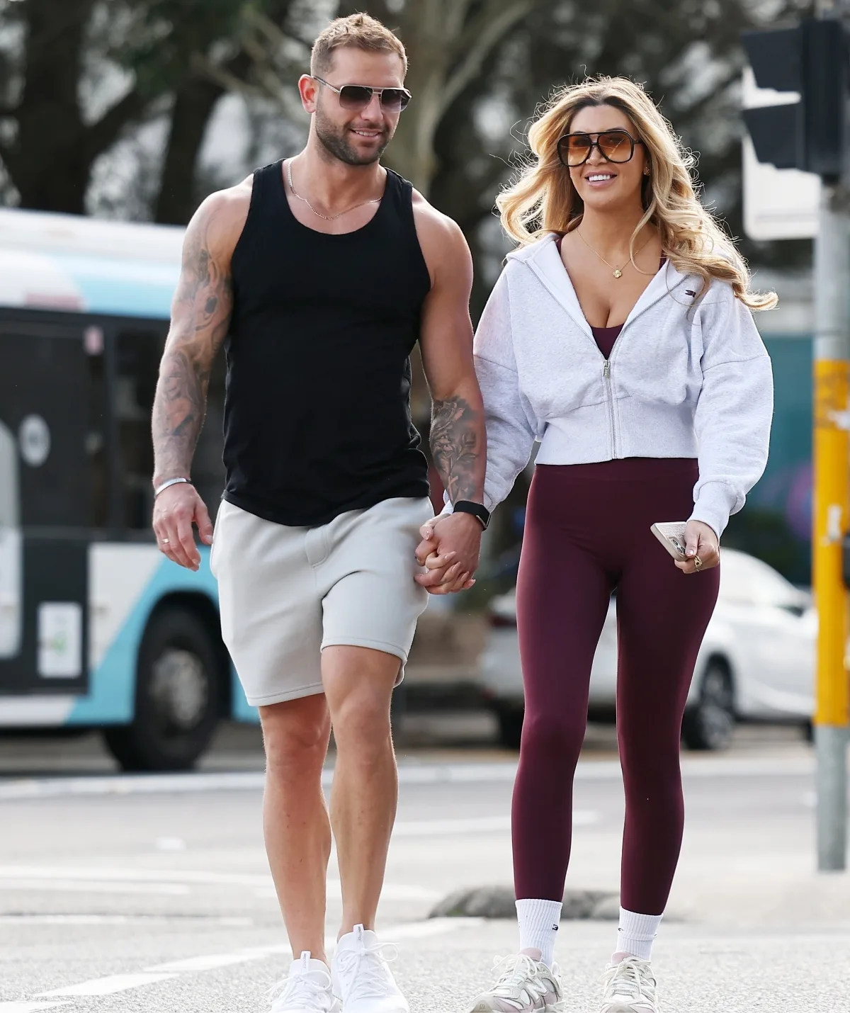 MAFS stars Scott and Gia are seen walking in active wear down the street.
