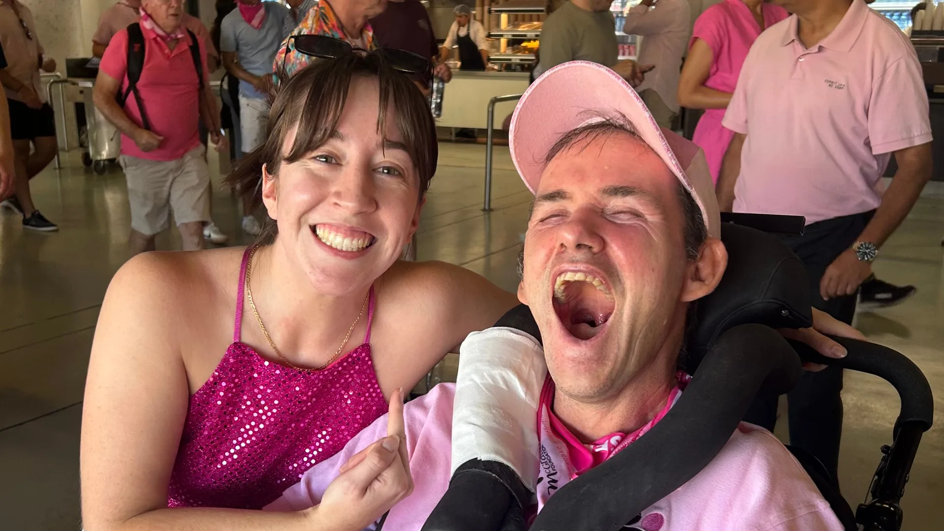 Nicole Freer and James joking around together.