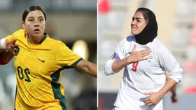 The Matildas Sam Kerr and Iran's captain Zahra Ghanbari