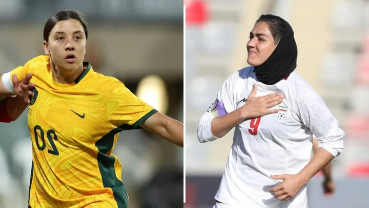 The Matildas Sam Kerr and Iran's captain Zahra Ghanbari