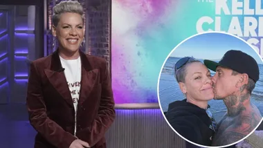 Pink hosts The Kelly Clarkson Show in New York while husband Carey Hart is in Florida, amid split speculation