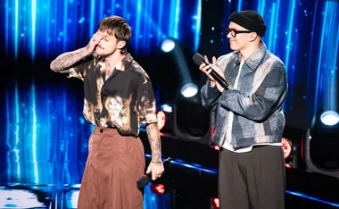 Kalani and Charlie Moon on the Australian Idol stage as Charlie gets eliminated.