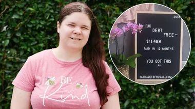 Nataasha Torza and her proud moment celebrating being debt-free. (Image: Bess Wilkins / Supplied)