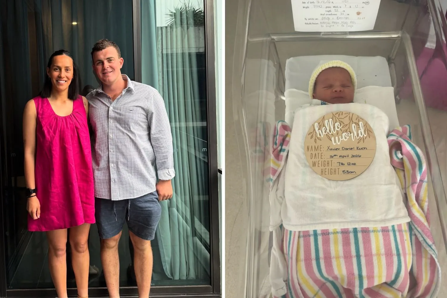 Farmer Brenton with his partner Paige and his baby son