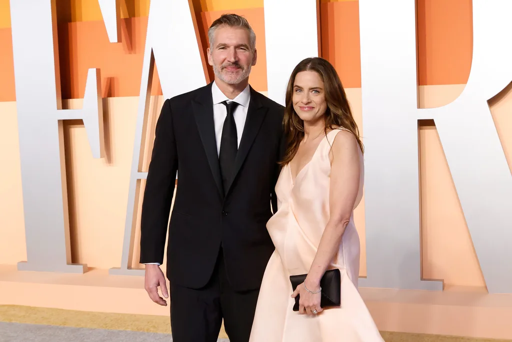David Benioff and Amanda Peet attend the 2025 Vanity Fair Oscars Afterparty