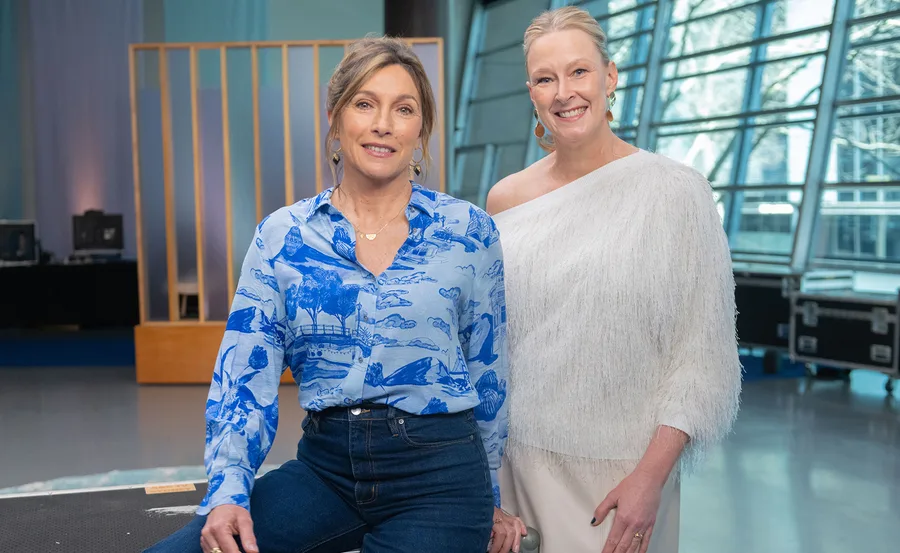 Claudia Karvan with host Leigh Sales on The Assembly.