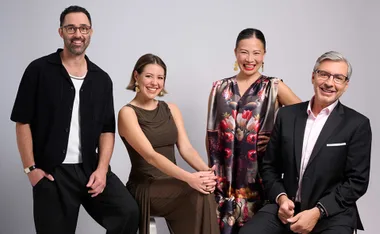 Andy Allen, Sofia Levin, Poh Ling Yeow and Jean-Christophe Novelli all pose in a shot for MasterChef Australia season 18.