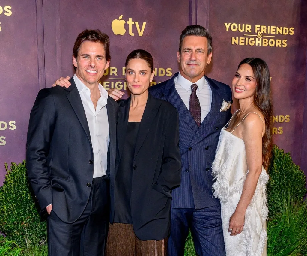 James Marsden, Amanda Peet, Jon Hamm and Olivia Munn attend the Your Friends & Neighbours LA premiere on March 30