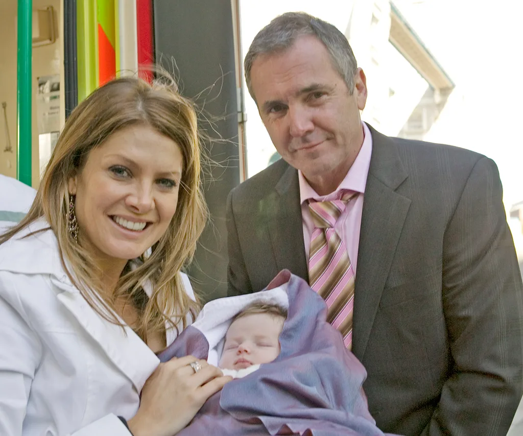 Nat as Izzy Hoyland and Alan Fletcher as Dr Karl in TV drama, Neighbours.