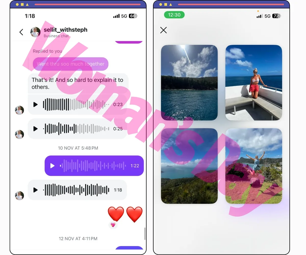 In the text messages, Danny and Stephanie can be seen exchanging voice notes, love heart emojis and selfies (Credit: Supplied)