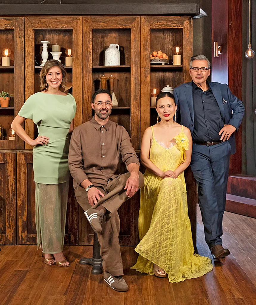 Sofia Levin, Andy Allen, Poh Ling Yeow and Jean-Christophe Novelli in the MasterChef kitchen.