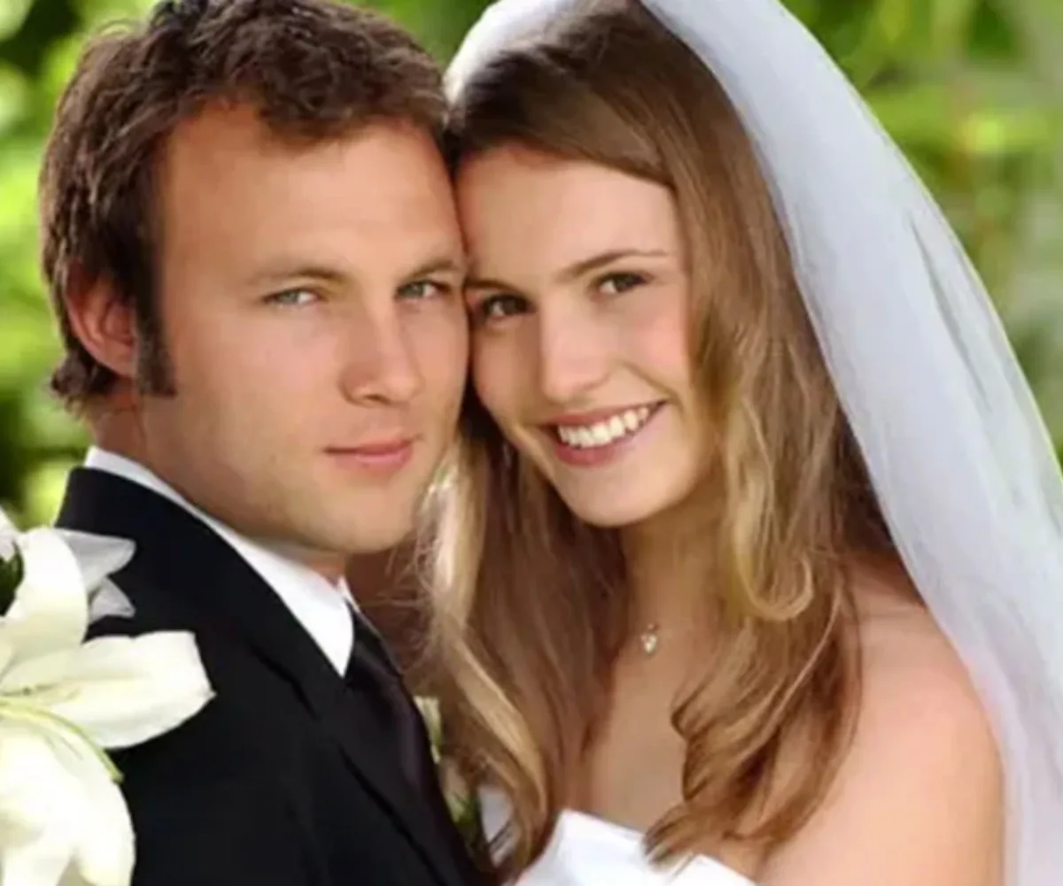 Christie Hayes as Kirsty Sutherland on Home and Away, pictured on Kirsty's wedding day to Kane