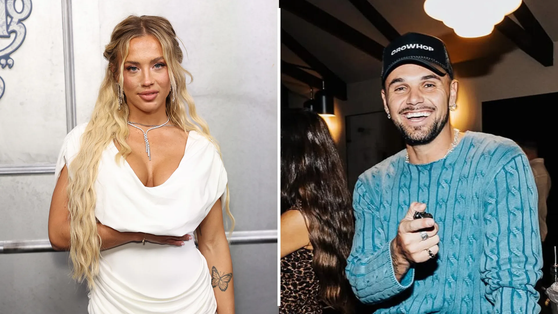 Tammy Hembrow at the Wuthering Heights premiere next to a photo of Chase McWhorter.