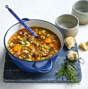 Hearty beef, vegetable & barley soup