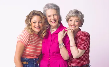 Jessica Redmayne, Debra Lawrance and Belinda Giblin pose with arms around each other, smiling