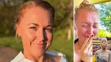 Kate Johnston of MAFS in a selfie and emotional after seeing her sponsored kids from Uganda
