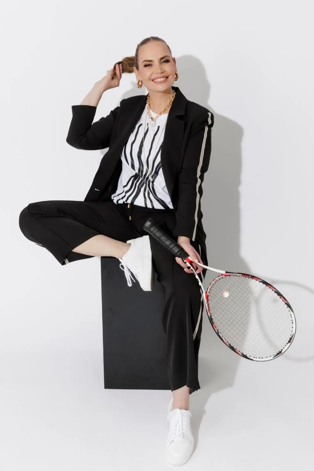 Jelena Dokic in Motto's Black Euro Pintuck Sport Pant