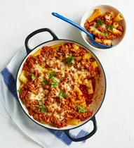 Pork and cheese rigatoni bake