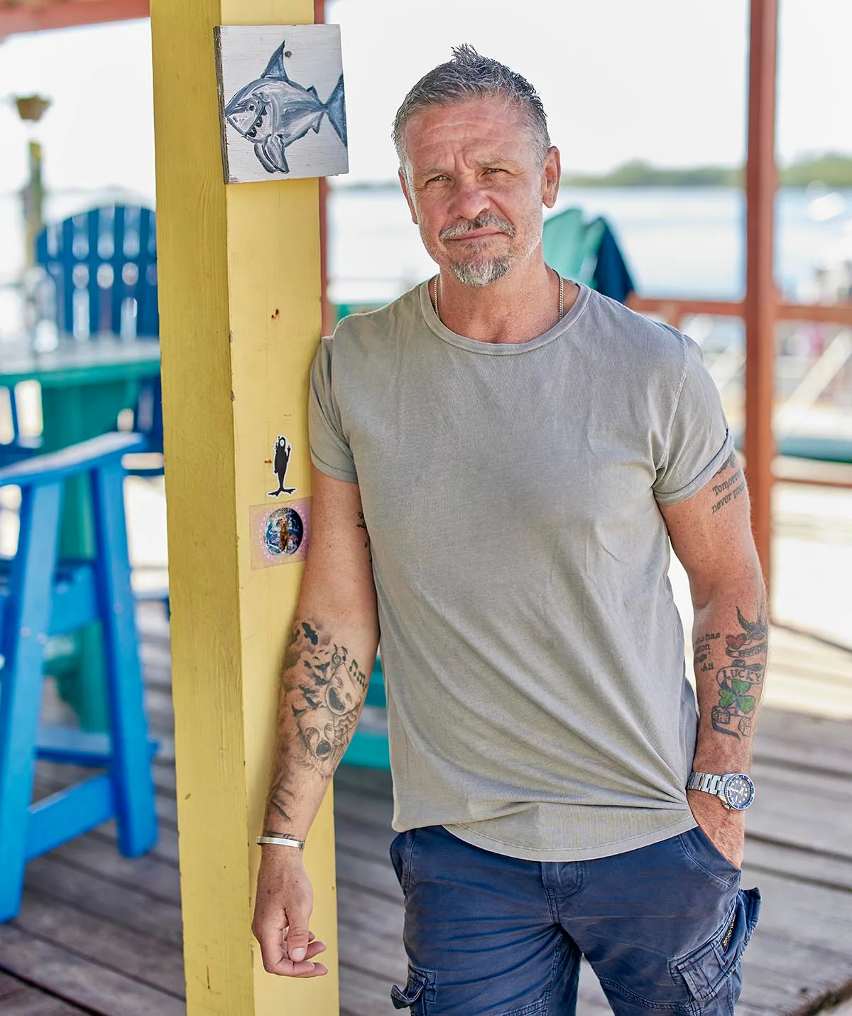 Matt Nable  on the beach in a promo shot for Shark!