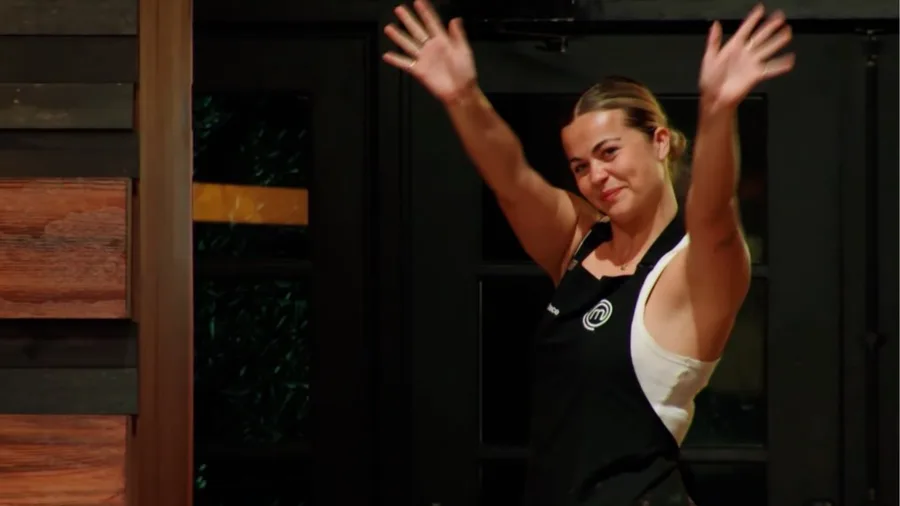 Grace King waves goodbye to the MasterChef Australia kitchen.