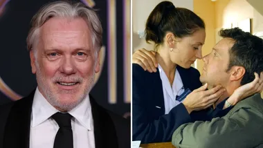 Erik Thomson smiling at the Logies and Erik and Georgie Parker pictured embracing on All Saints