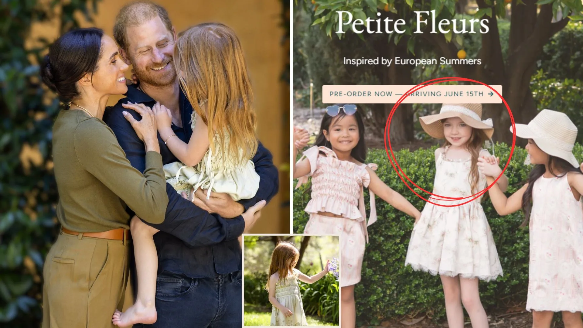 Princess Lilibet with her parents Meghan and Harry and a child model who resembles her