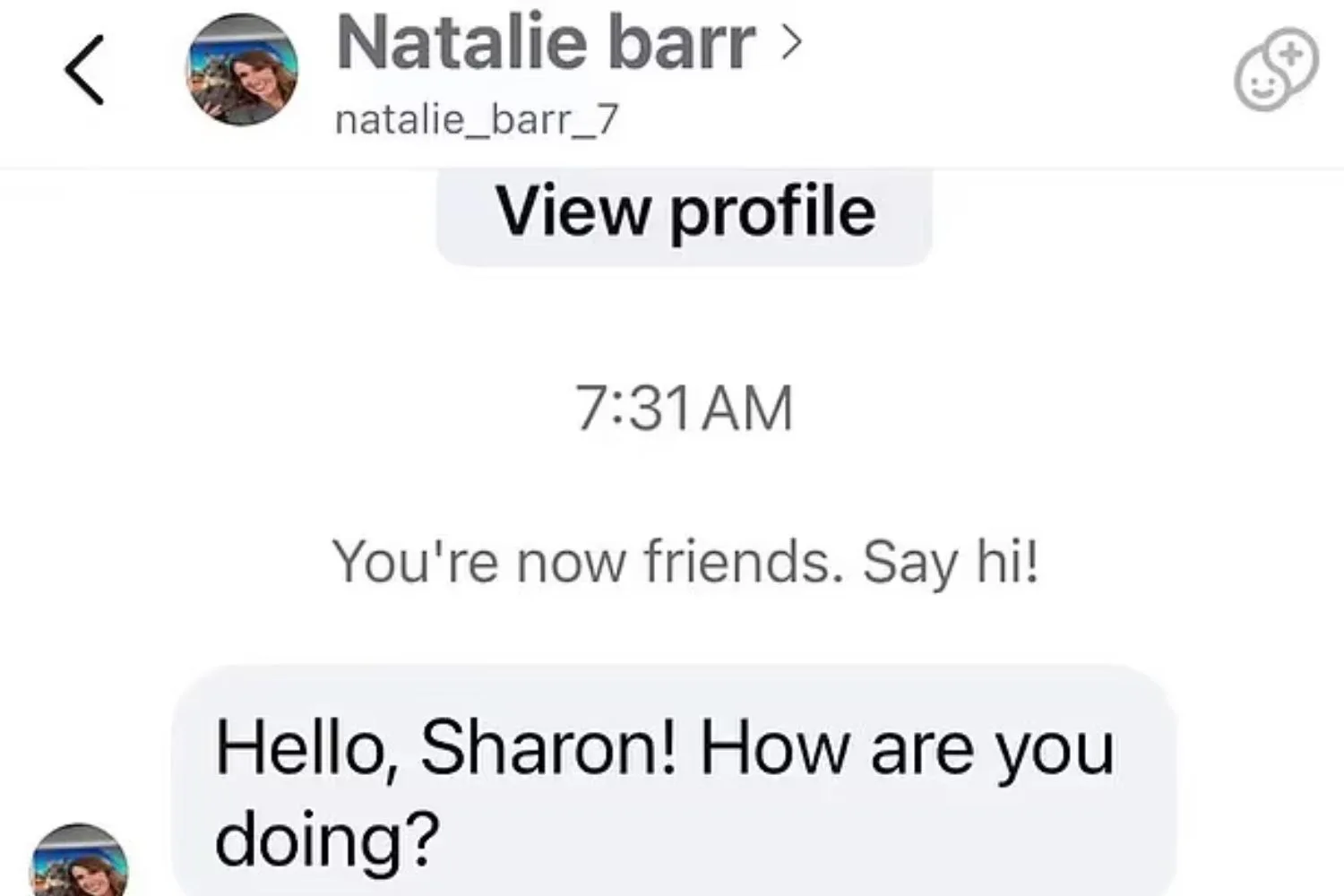 Natalie Barr fake message