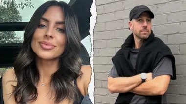 MAFS' Rhi taking a selfie with a split and Jeff Gobbels posing with crossed arms
