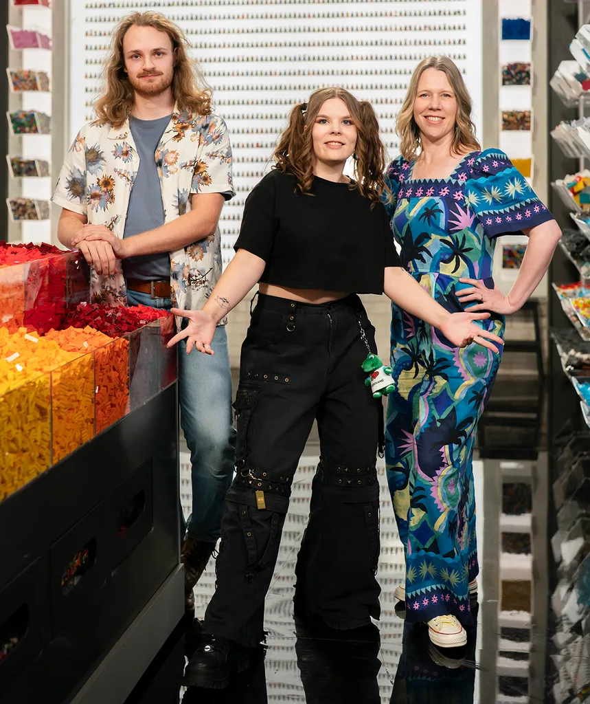 Oskari, Aura and Gabby behind the scenes on LEGO Masters Bricktacular.