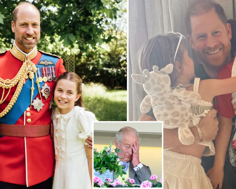 Prince William and Charlotte, Prince Harry and Archie and Lilibet, King Charles