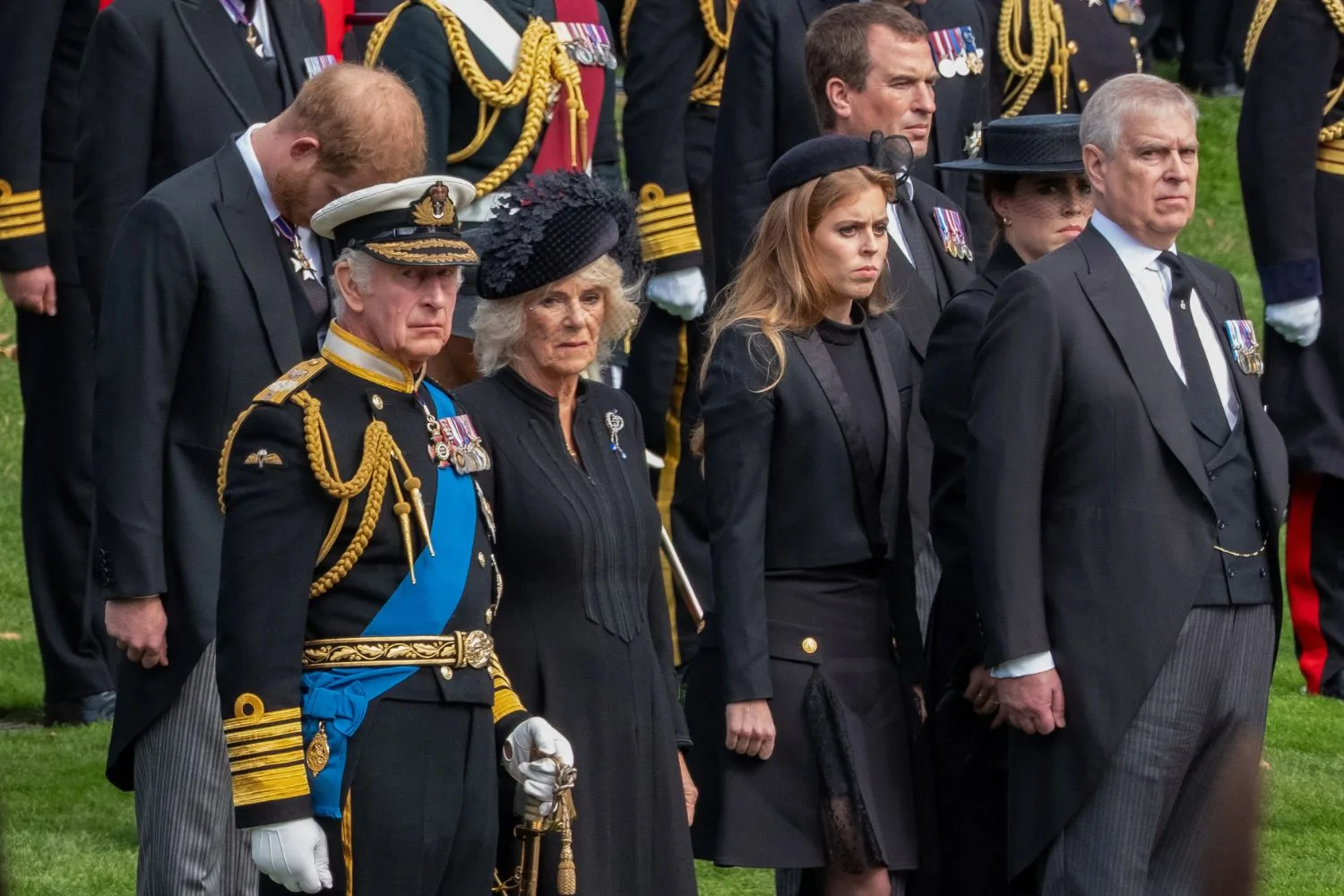 Charles, Camilla, Andrew, Harry, Beatrice and Eugenie and the Queen's funeral