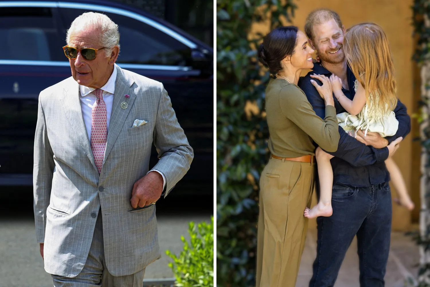 King Charles, and Prince harry and Meghan with Lilibet