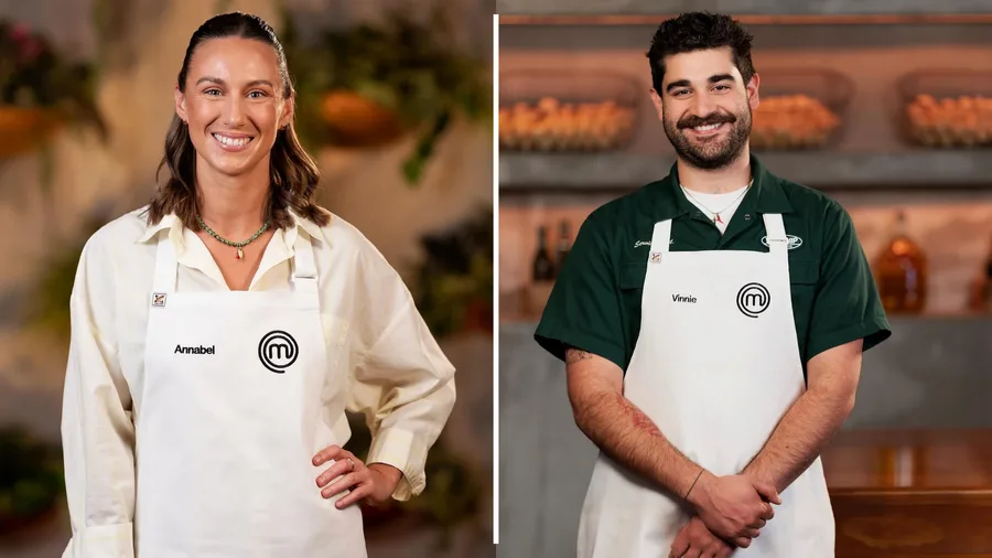 Annabel Lloyd and Vinnie Gibaldi in their press shots for MasterChef Australia.