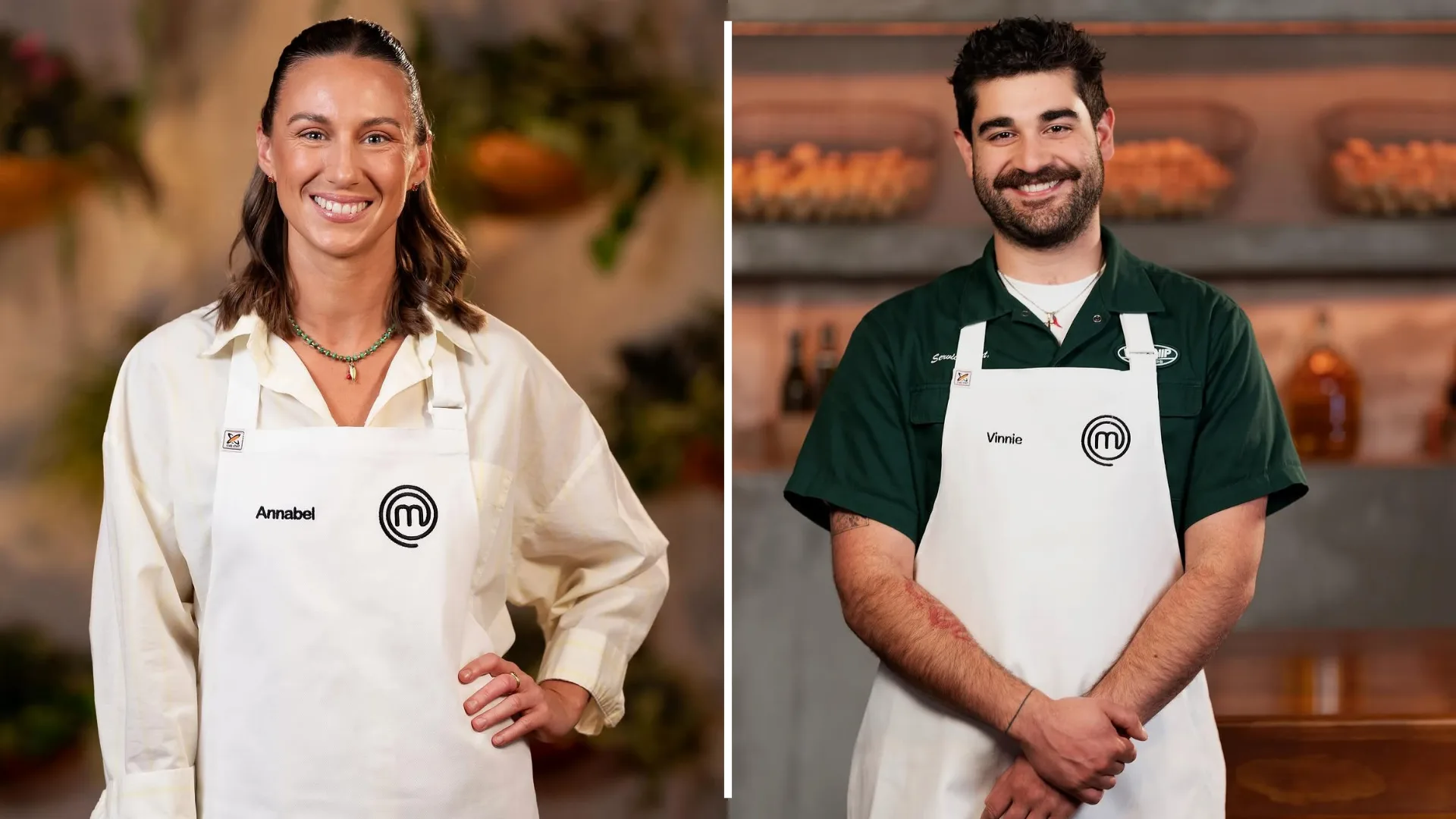 Annabel Lloyd and Vinnie Gibaldi in their press shots for MasterChef Australia.