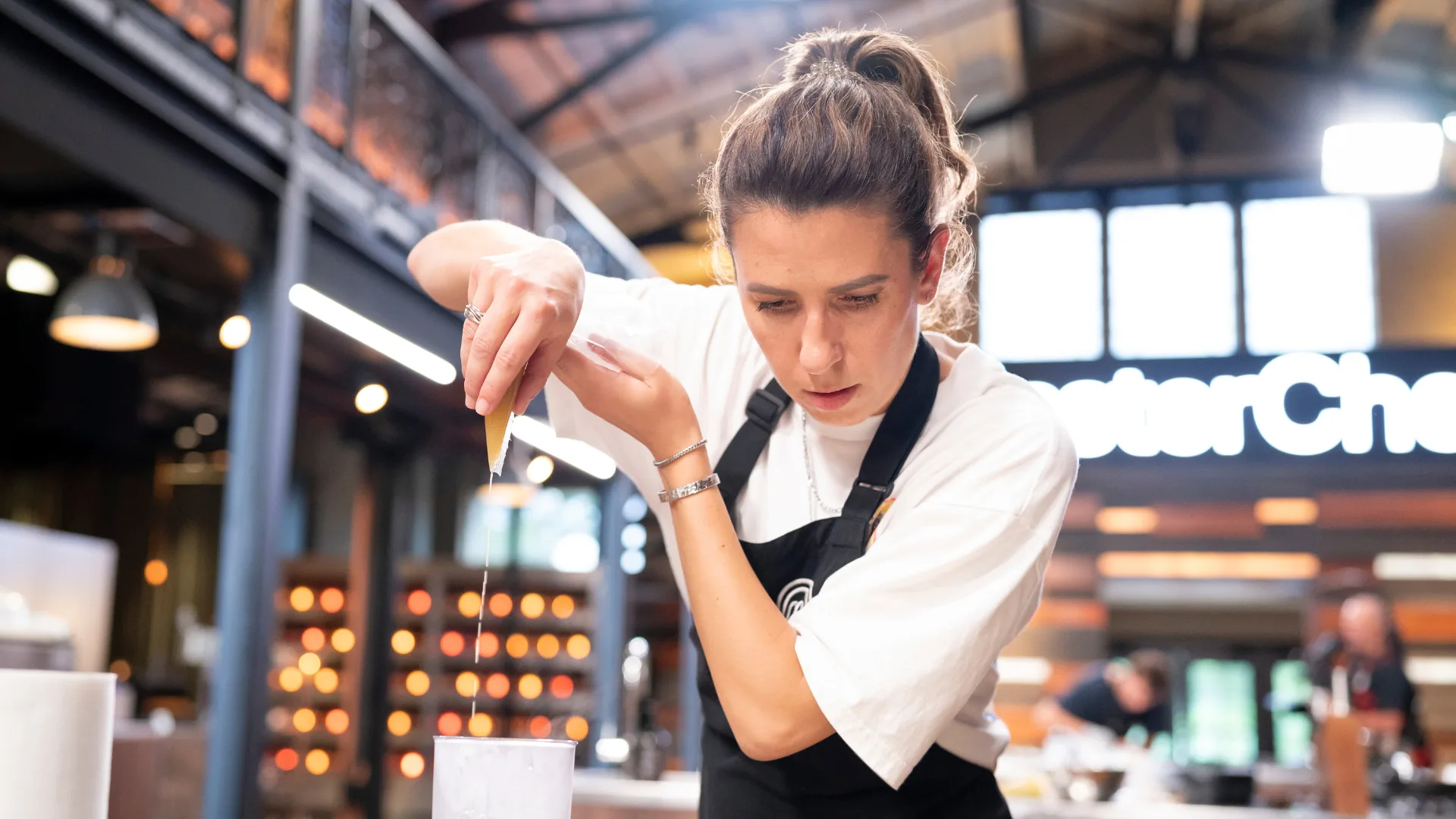 Alyona Iljuhhina in the MasterChef Australia kitchen cooking during the pressure test that sent her home.