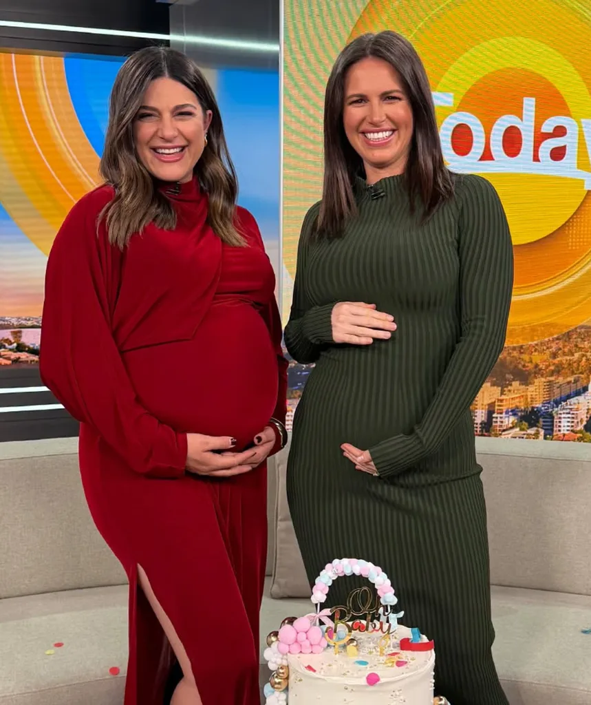 Sarah Abo and Danika Mason cradle their baby bumps