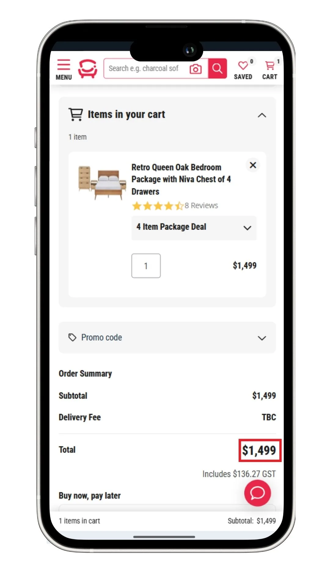 Fantastic Furniture discount code: The package price for the Retro Queen Oak Bedroom Package with Niva Chest of 4 Drawers was more expensive than buying each item separately at the time of writing.