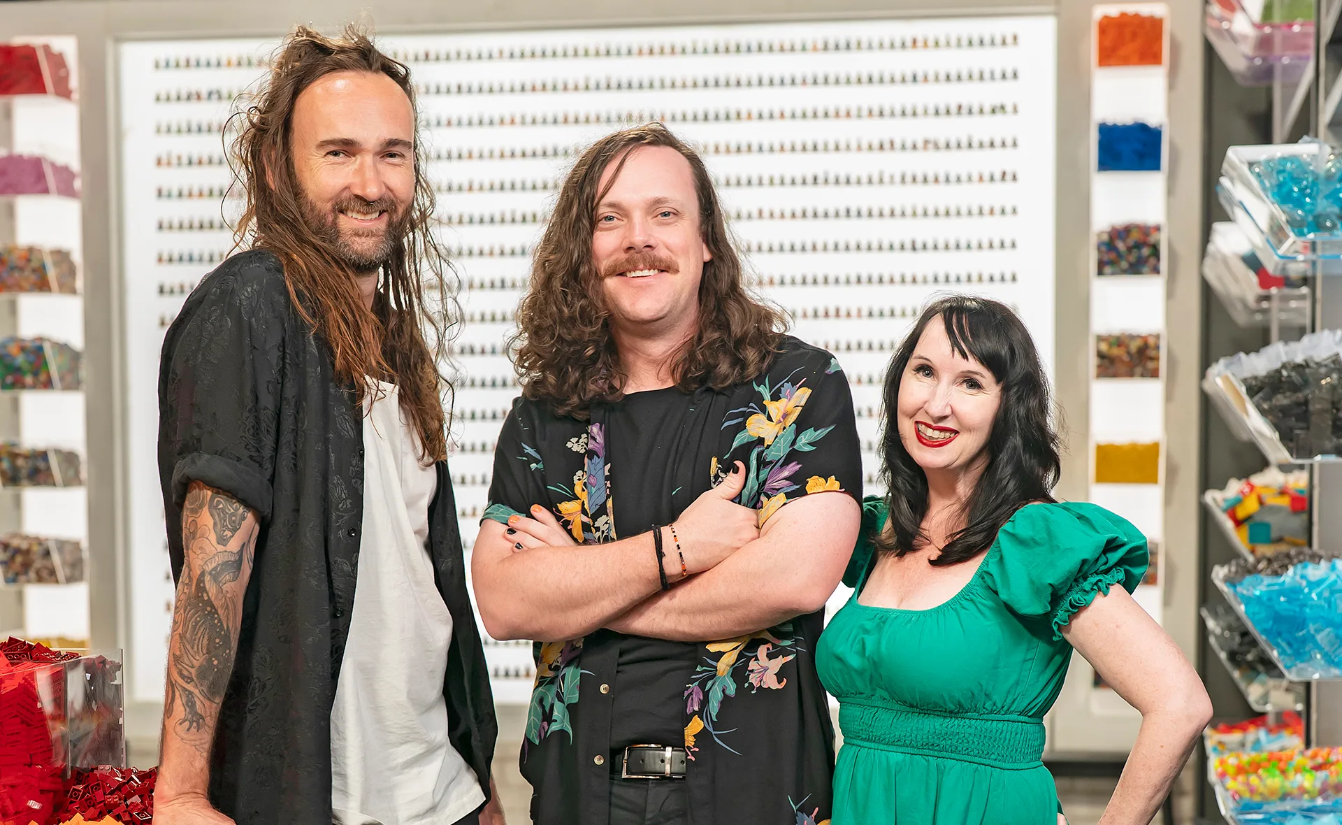 Jackson, Alex T and Fleur in a shot for Lego Masters Australia - Bricktacular.
