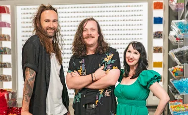 Jackson, Alex T and Fleur in a shot for Lego Masters Australia - Bricktacular.