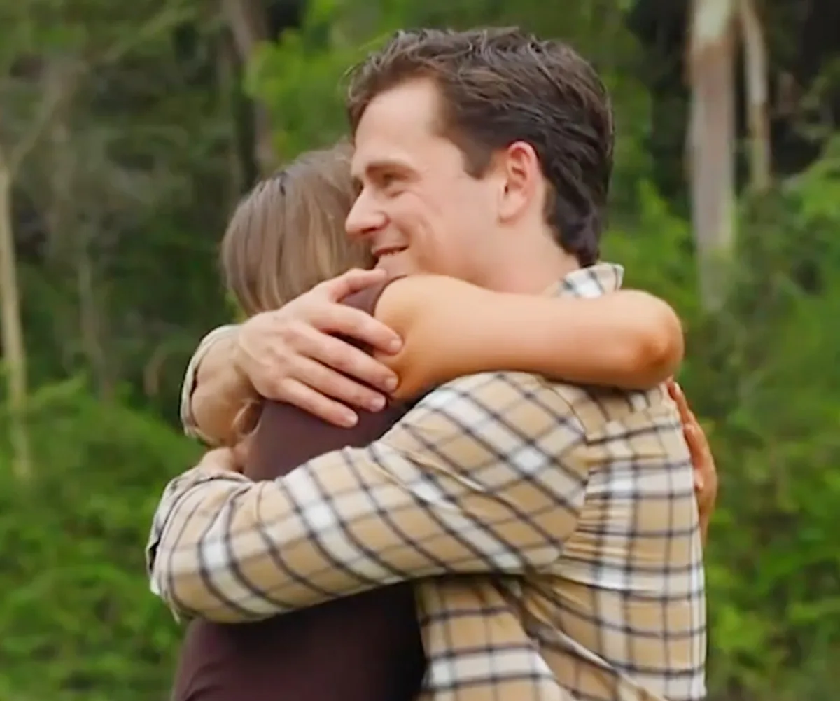 Alex hugs Rachel, as they stand outside