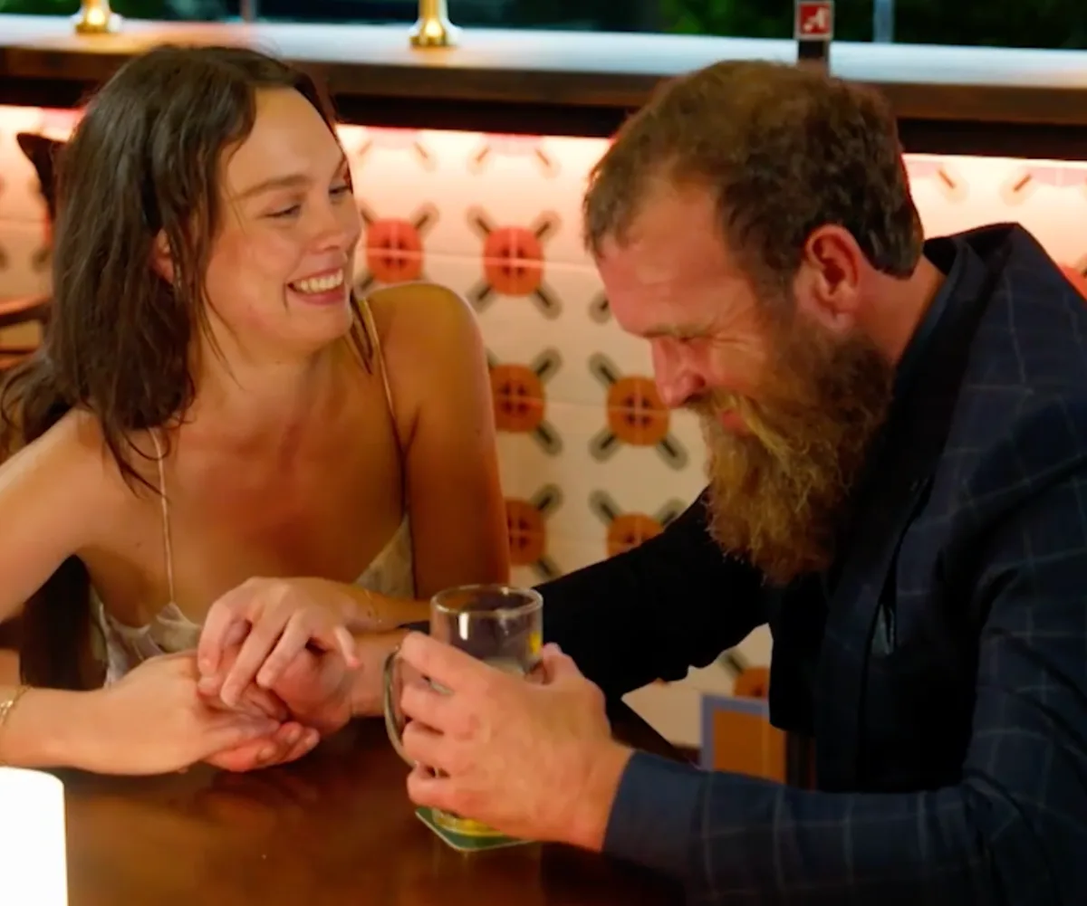Farmer Wants A Wife Logan and Jason share a laugh on their final date
