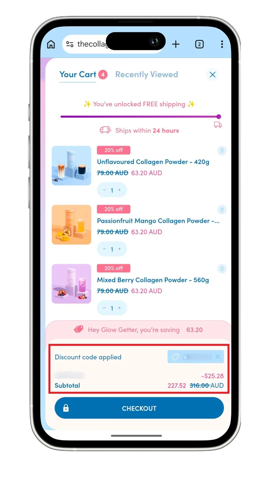 The Collagen Co discount code example when added to the Custom Inner Beauty Bundle for stacked savings.