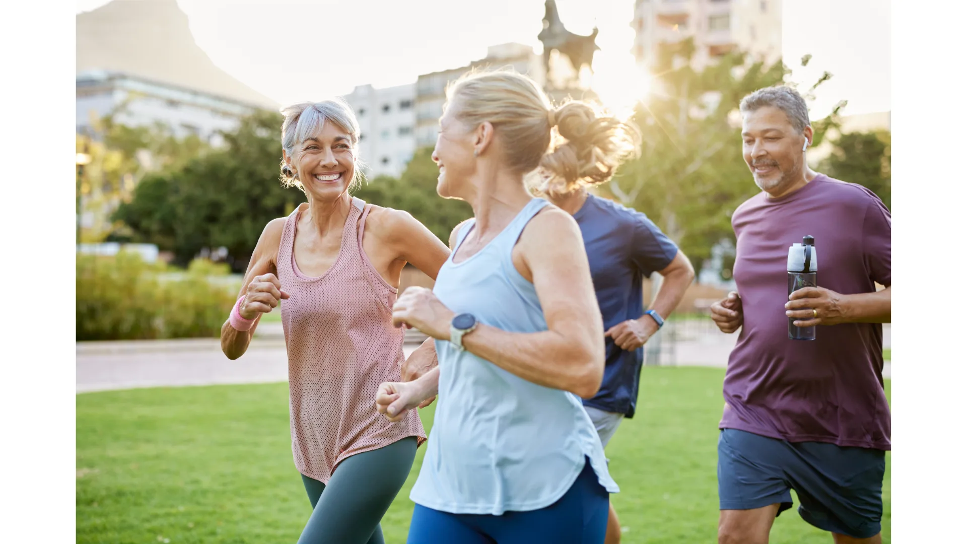 A group of friends enjoy a run together.