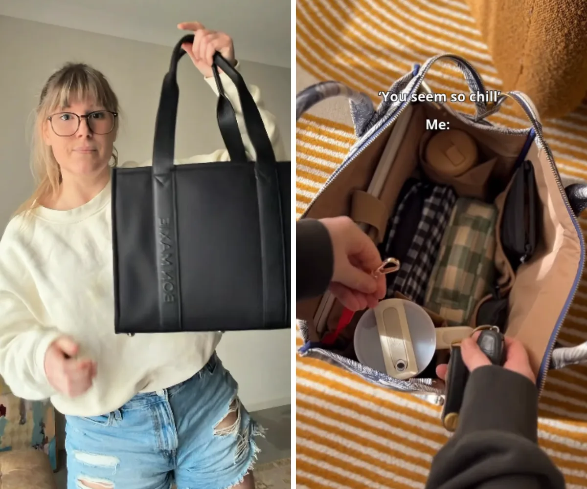 Bon Maxie's large structured tote bag outside and inside view