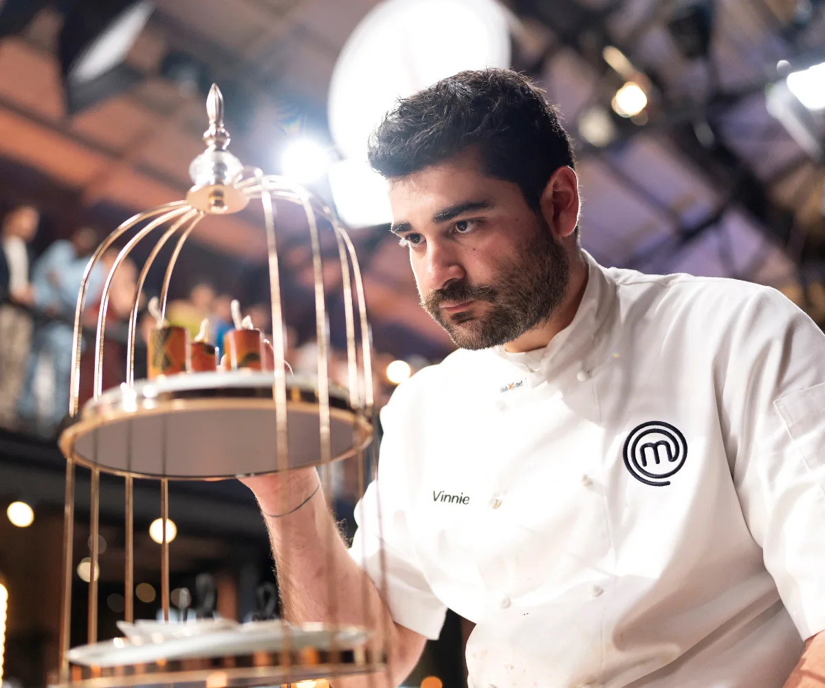 Vinnie Gibaldi plating up his final dish in the MasterChef Australia kitchen.