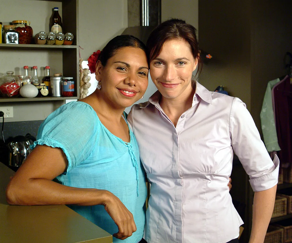 Deb stands next to Claudia Karvan on the set of The Secret Life Of Us.