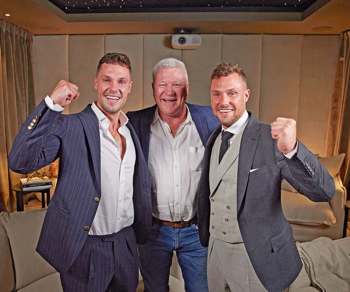 Luke and Josh Packham with Scott Cam on auction day on season 17 of The Block.