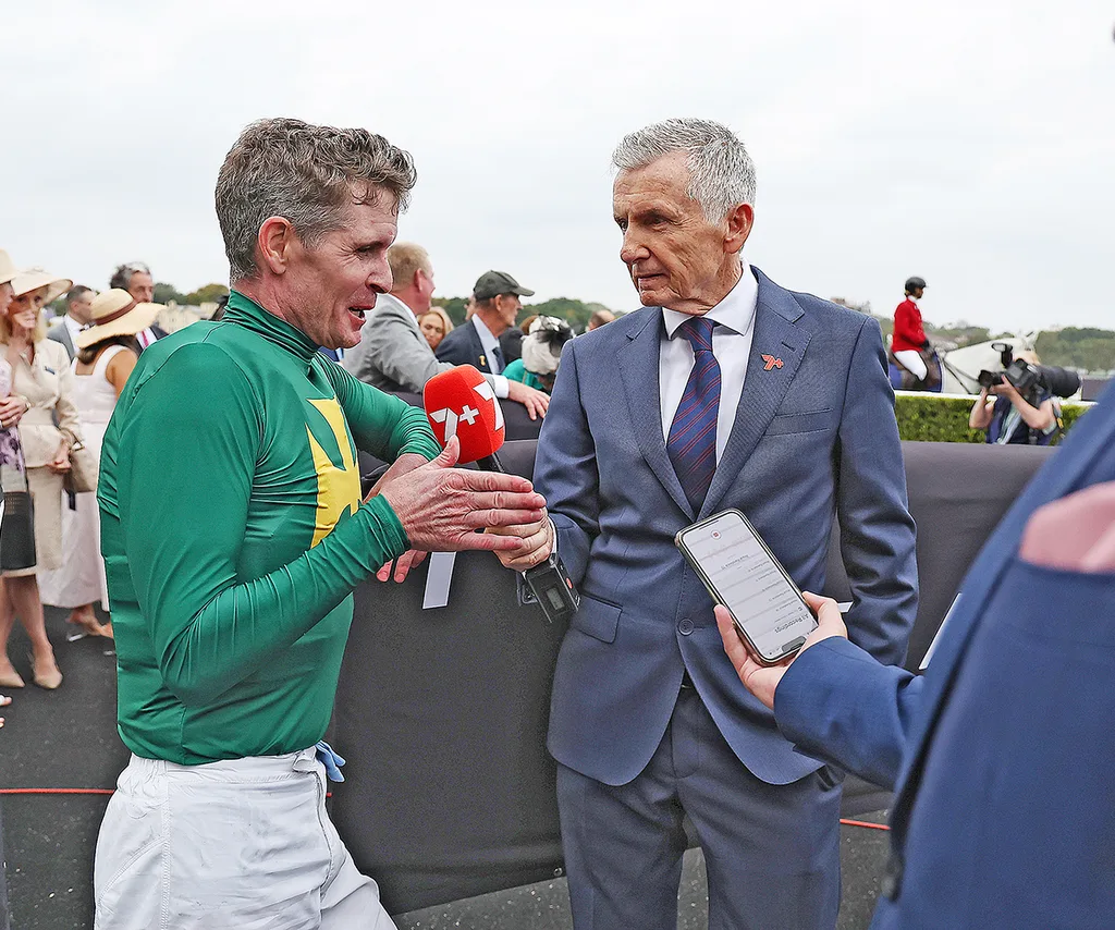 Bruce McAvaney interviews jockey Luke Nolen at Randwick Guineas Day 2026.